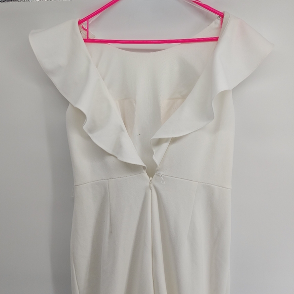 Adrianna Papell Fluttered Short Sleeve Crepe Gown WHITE WEDDING Size 10 - Picture 6 of 16